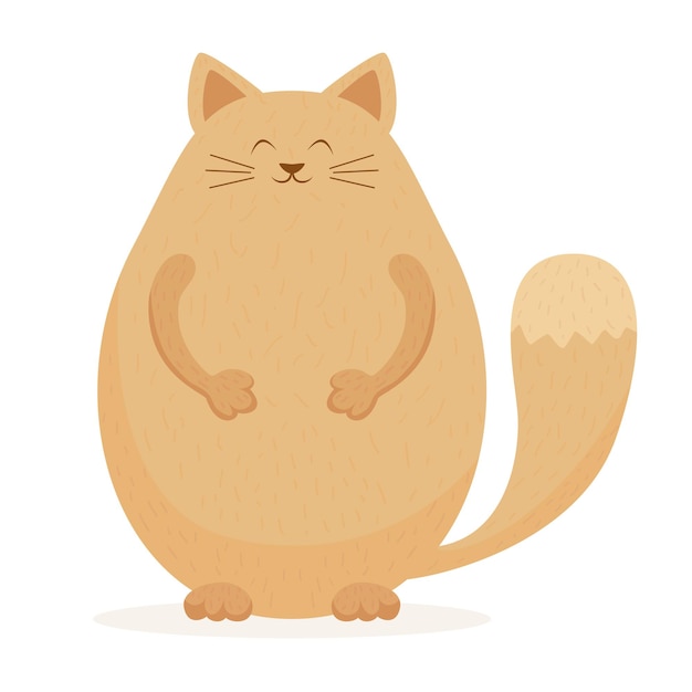 Vector lindo gato gordo aislado sobre fondo blanco. feliz animal doméstico. la ilustración con la mascota divertida se puede utilizar para el diseño de vacaciones, tarjetas, ropa para niños o diseño de cosas, pancartas, tienda de animales.