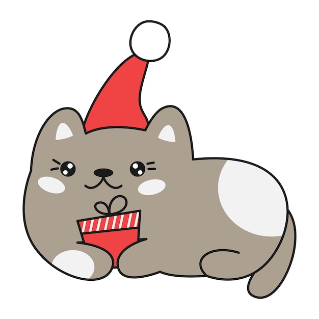 Lindo gato gordo de fideos de navidad. ilustración de acciones vectoriales.