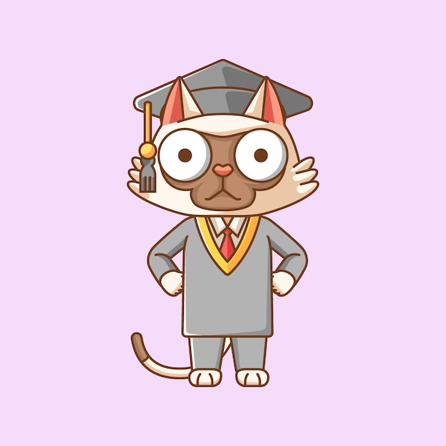 Lindo gato de graduación posa animal kawaii chibi personaje mascota ilustración diseño de estilo de contorno