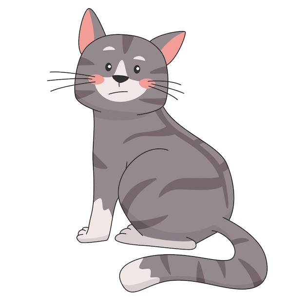 Lindo, gato, gris, caricatura, estilo, mascota, aislado