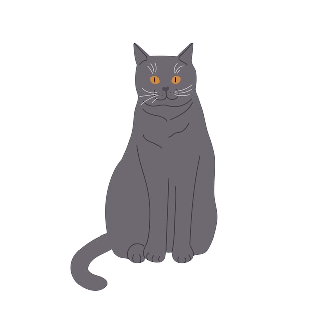 Lindo gato gris sentado estilo de dibujos animados plano aislado sobre fondo blanco vector icono raza británica