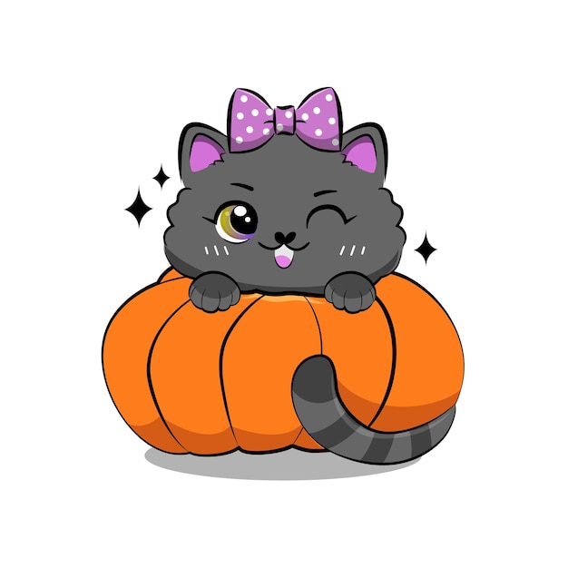 Lindo gato de halloween en estilo de dibujos animados.