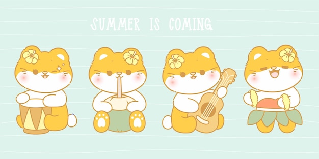 Lindo gato hola verano kawaii pose colección