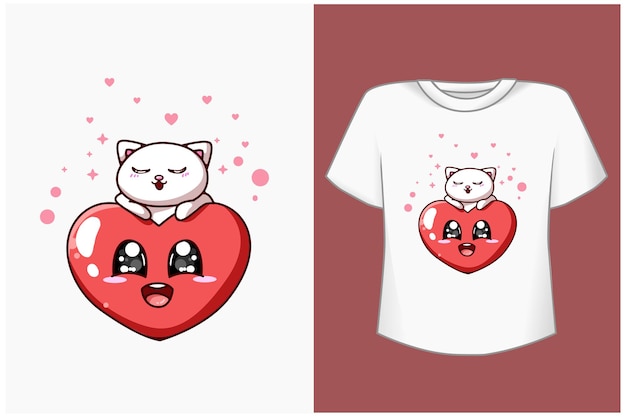 lindo gato con ilustración de dibujos animados de corazón