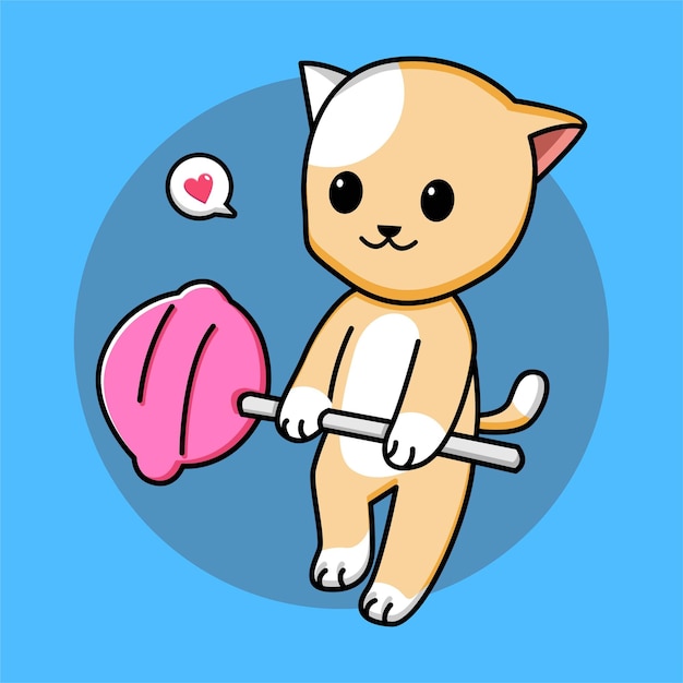 Vector lindo gato con ilustración de dibujos animados de dulces