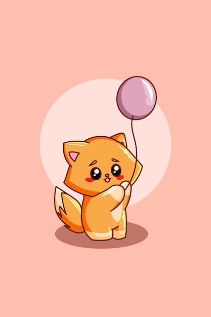 Lindo gato con ilustración de dibujos animados de globo