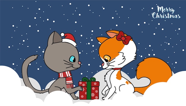 Vector lindo gato con una ilustración de regalo de navidad.