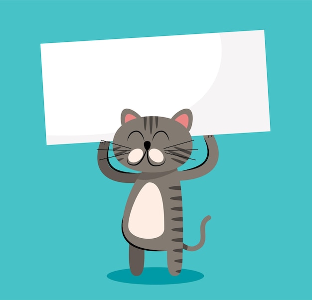 Vector lindo gato con ilustración de vector de banner en blanco