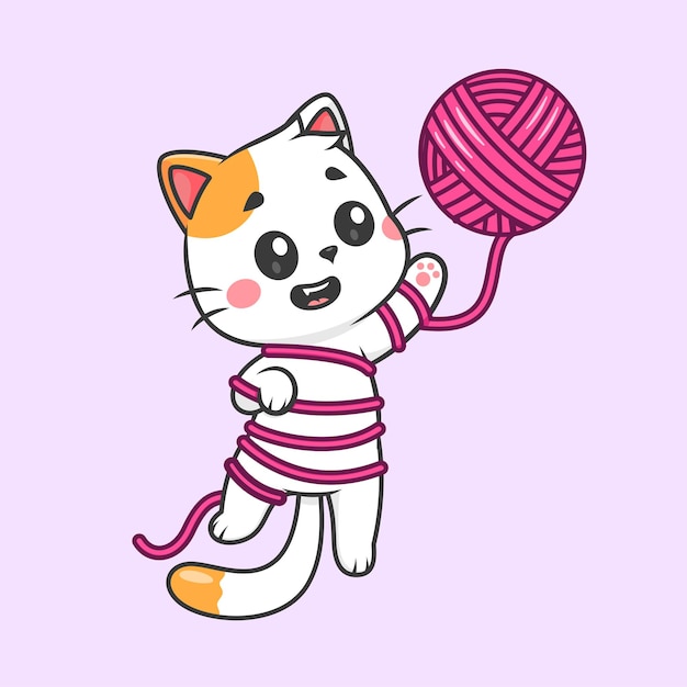 Vector lindo gato jugando bola de hilo dibujos animados vector icono ilustración animal naturaleza icono concepto aislado plano