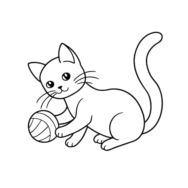 un lindo gato jugando a la línea de arte de la pelota de comida