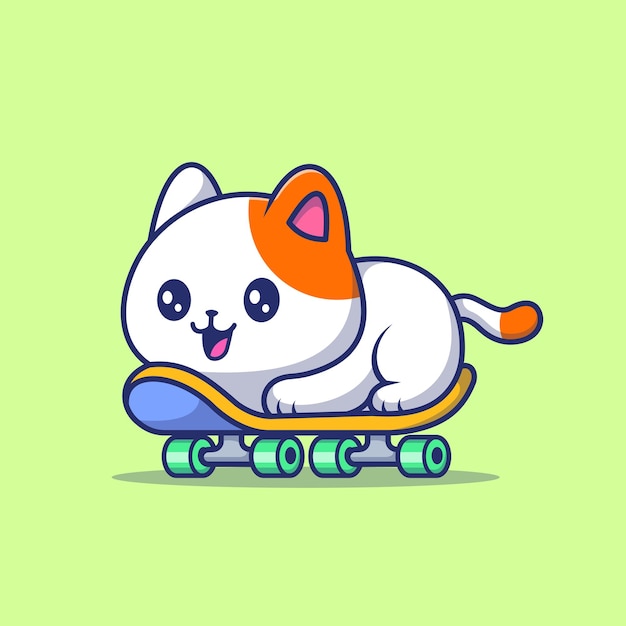 Lindo Gato Jugando Patineta Dibujos Animados Vector Icono Ilustración Animal Deporte Icono Concepto Aislado