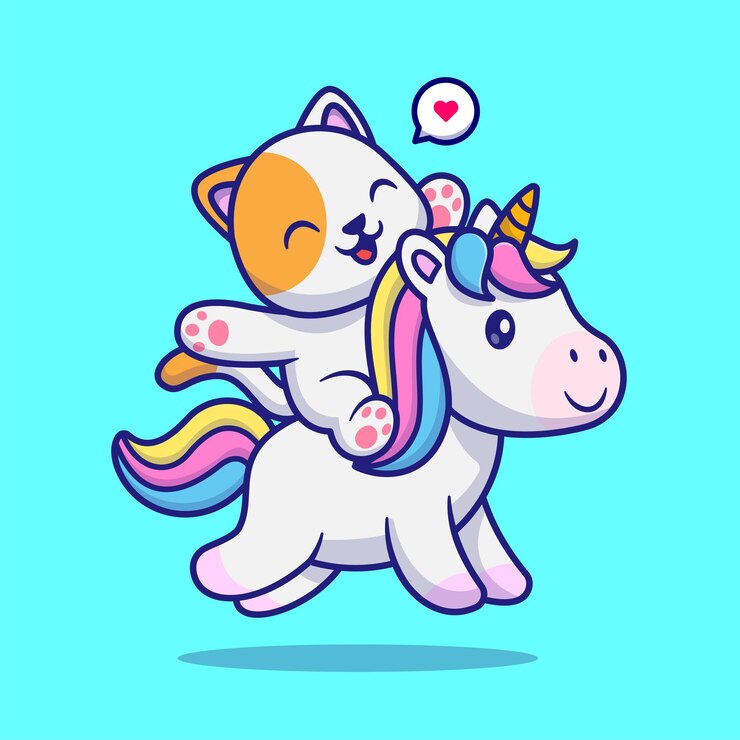 Vector lindo gato jugando con unicornio dibujos animados vector icono ilustración animal naturaleza icono concepto aislado