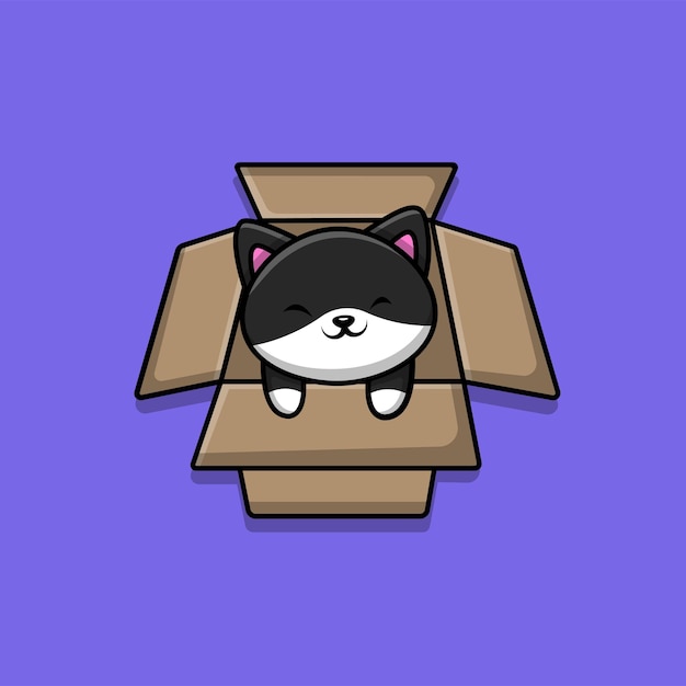 Lindo gato jugar en caja dibujos animados Vector icono ilustración