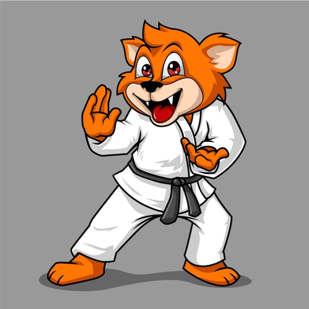 Lindo gato karate vector mascota ilustración