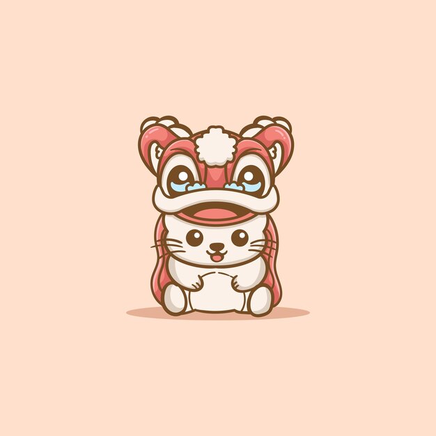 El lindo gato kawaii con el disfraz de la danza del león