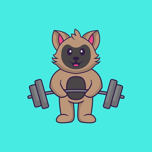 Lindo gato levanta la barra. Concepto de dibujos animados de animales aislado. Estilo de dibujos animados plana