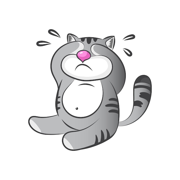 Lindo gato llorando pegatina.Ilustración de vector.