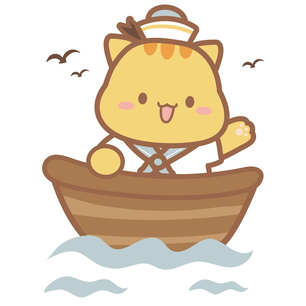 Vector lindo gato marinero dibujos animados estilo chibi vector color pastel