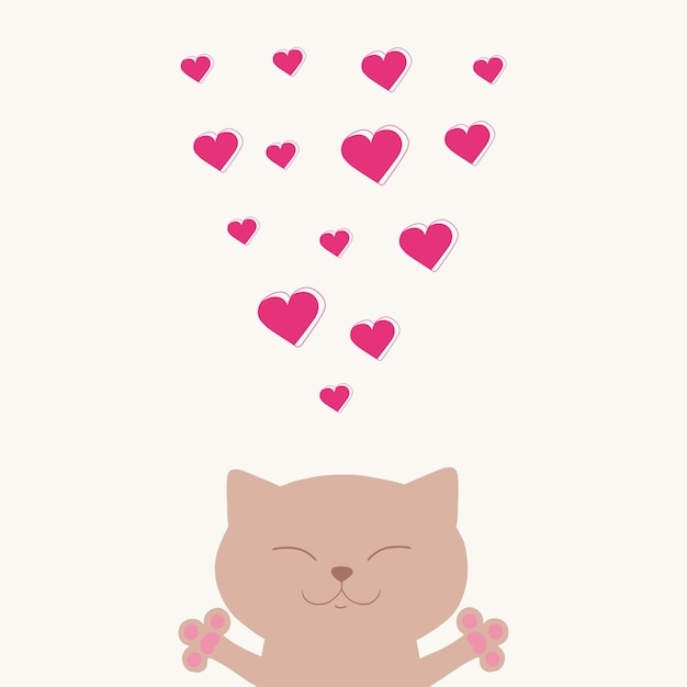 Lindo gato marrón claro sonriente da corazones feliz día de san valentín