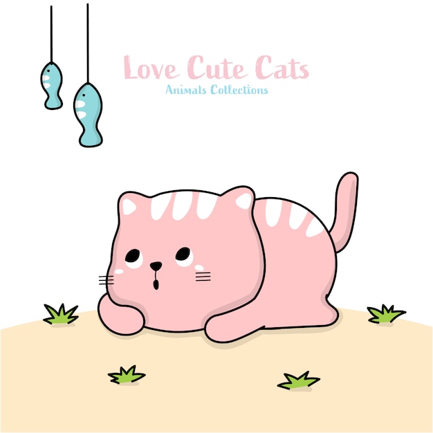 Lindo gato mira peces animal estilo dibujado a mano
