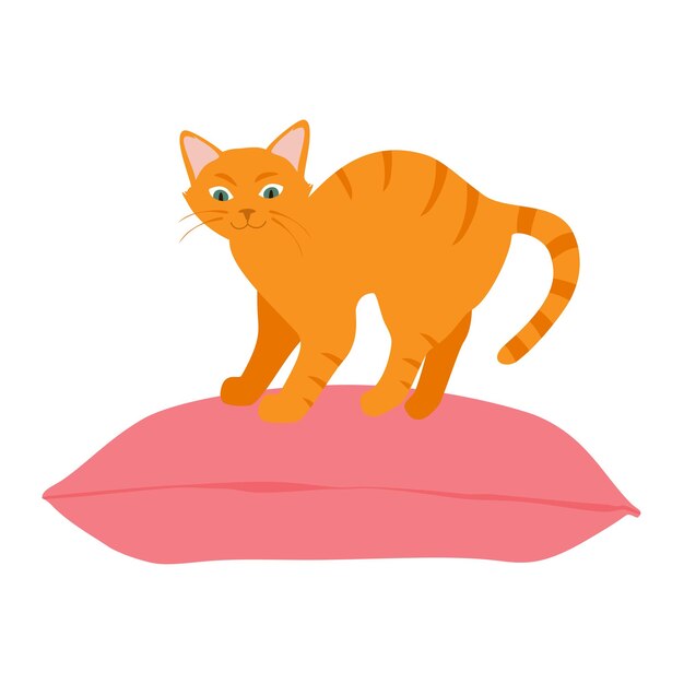 Vector un lindo gato naranja sentado cómodamente en una almohada una linda mascota