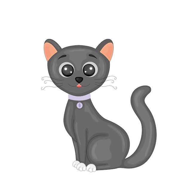 Lindo gato negro de dibujos animados aislado.