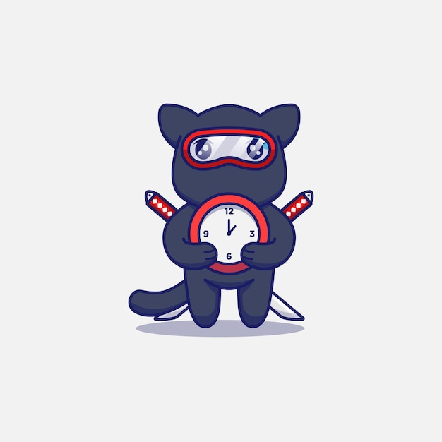 Lindo gato ninja llevando un reloj