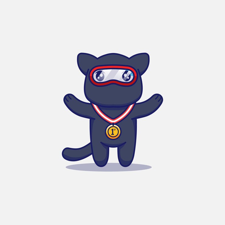 Vector lindo gato ninja con medalla