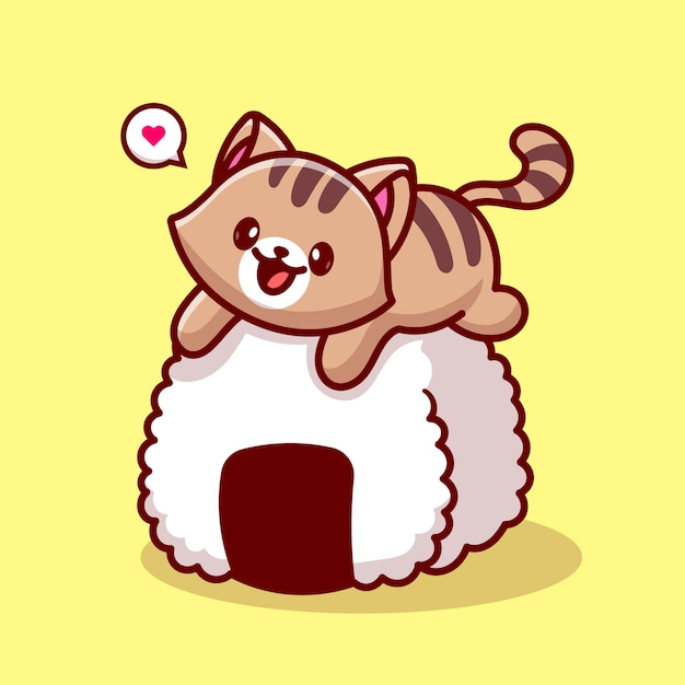 Lindo Gato En Onigiri Dibujos Animados Vector Icono Ilustración Comida Animal Icono Concepto Aislado Premium Plano
