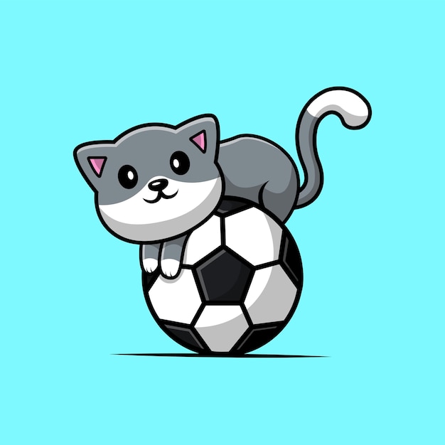 lindo, gato, en, pelota del fútbol, caricatura, vector, icono, ilustración