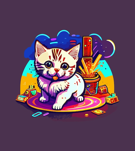 Vector un lindo gato peludo sentado solo