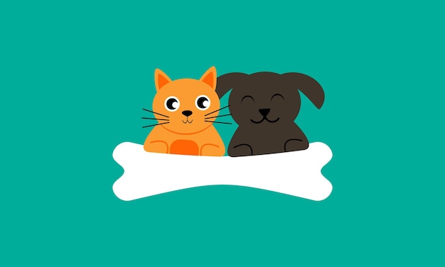 Lindo gato y perro amigo dibujos animados vector ilustración animal amigo icono concepto