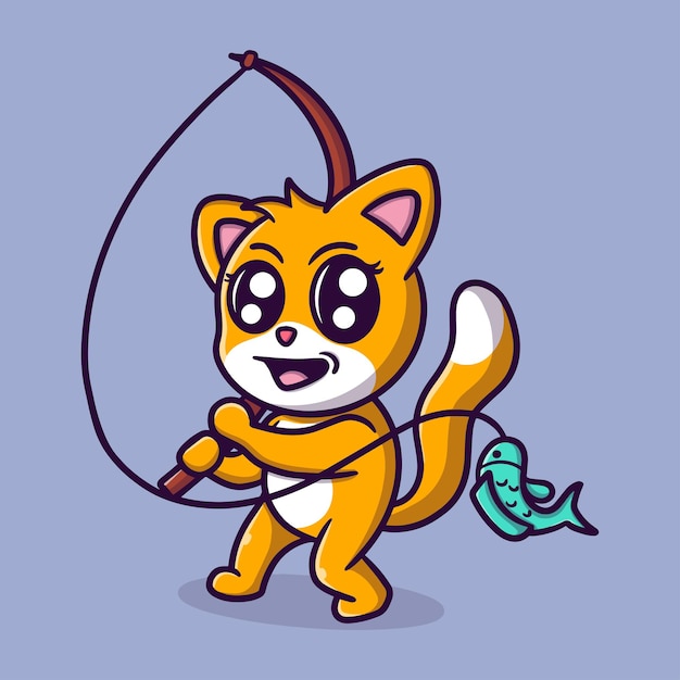 Lindo gato pesca dibujos animados vector icono ilustración