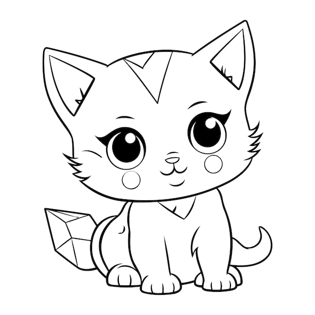 Vector lindo gato con una piedra ilustración vectorial para colorear libro