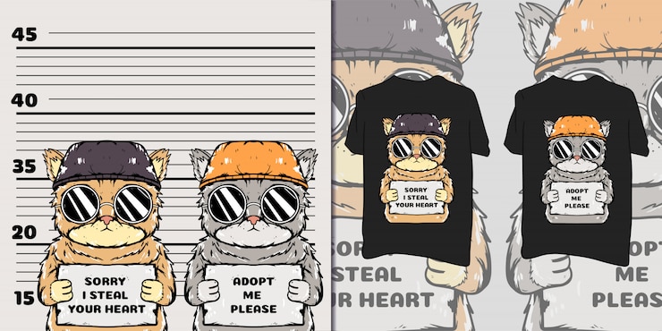 Vector lindo gato prisionero camiseta
