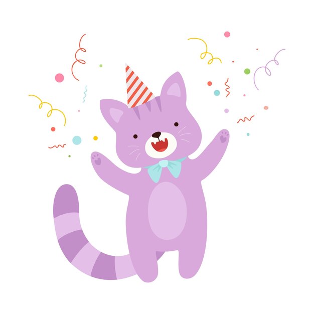 Lindo gato púrpura Ilustración vectorial sobre un fondo blanco