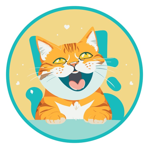 Lindo gato risa y alegría sonrisa cara plana ilustración avatar