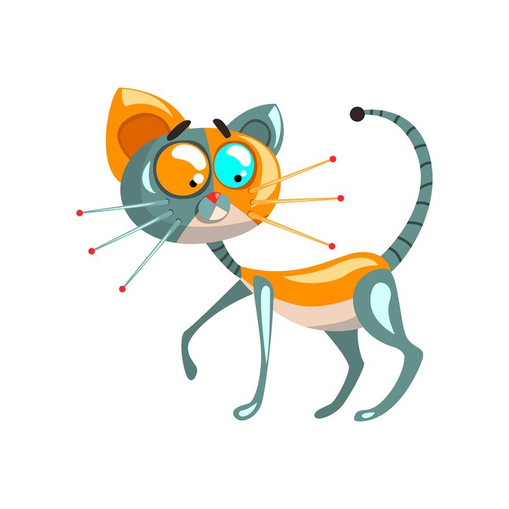 Vector el lindo gato robótico concepto vectorial de inteligencia artificial ilustraciones aisladas sobre un fondo blanco