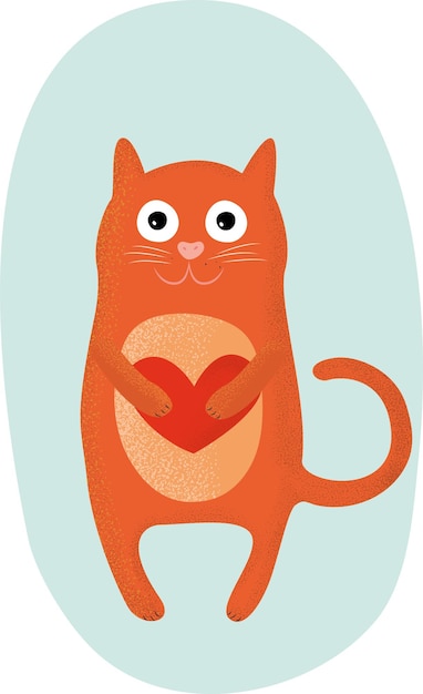 Vector lindo gato rojo. día de san valentín. ilustración vectorial de alta calidad.