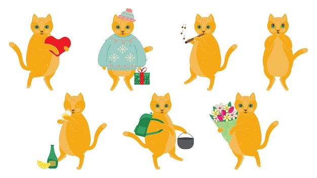 El lindo gato rojo representado en diferentes temas