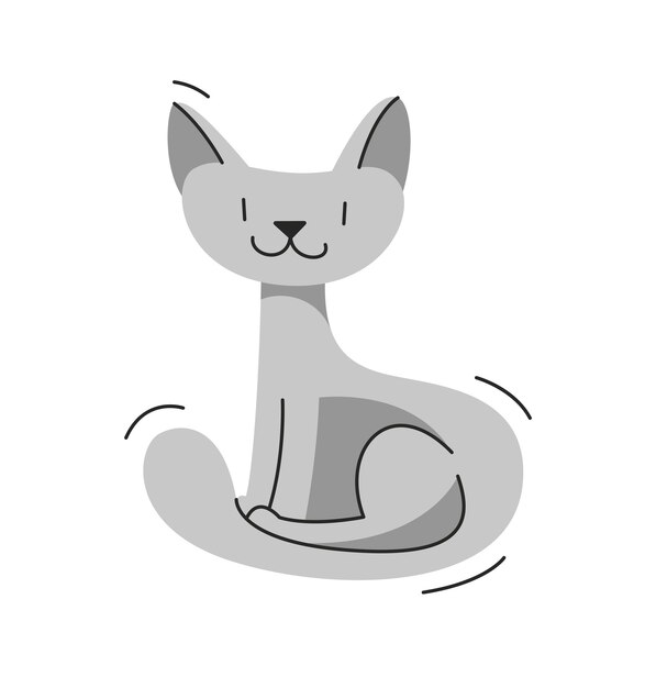Lindo gato sentado y mirando ilustración vectorial, dibujos animados de mascotas domésticas.