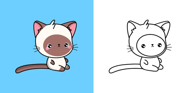 Lindo gato siamés clipart ilustración y blanco y negro. gato divertido del arte de clip.