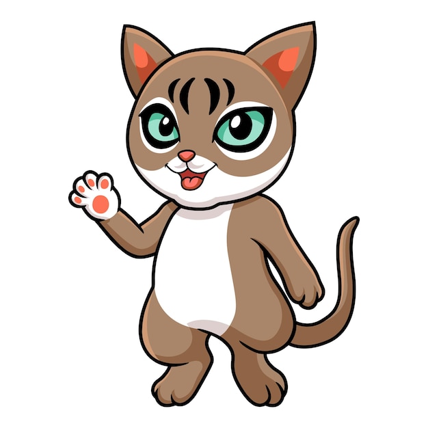 Lindo gato singapura dibujos animados agitando la mano