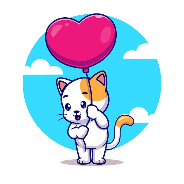 Lindo gato sosteniendo globo dibujos animados vector icono ilustración