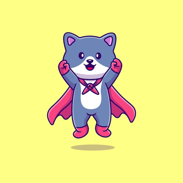 Lindo Gato Superhéroe Volando Dibujos Animados Vector Iconos Ilustración