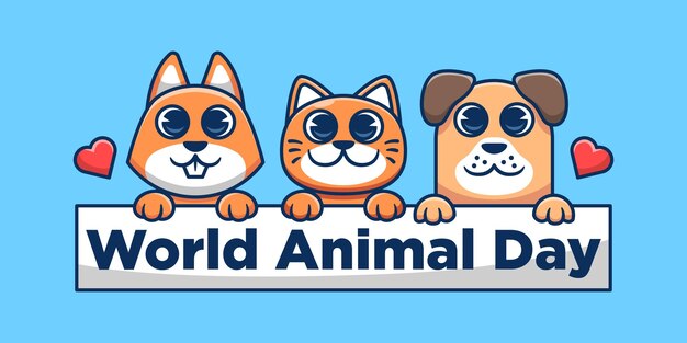 Lindo gato y sus amigos Ilustración vectorial del día mundial de los animales