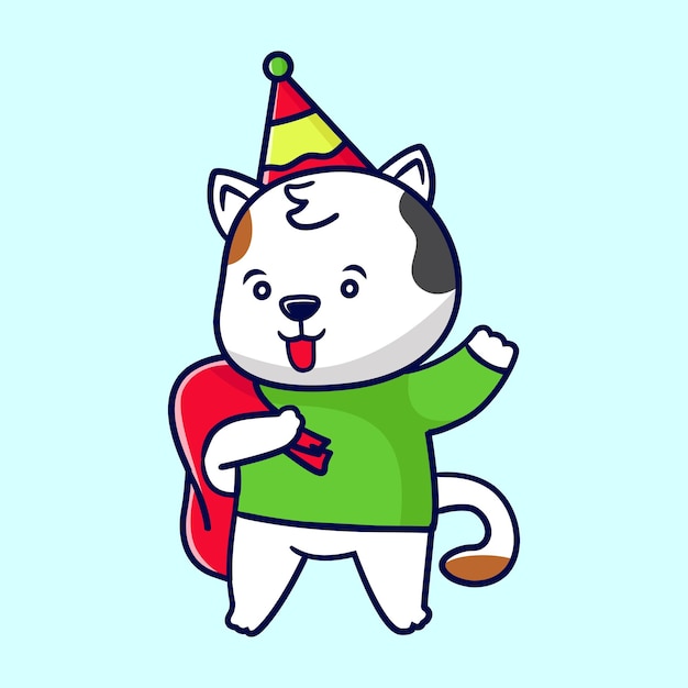 Lindo gato con tema de celebración de fiesta festige adecuado para cumpleaños de año nuevo u otra tarjeta o pancarta de invitación de fiesta