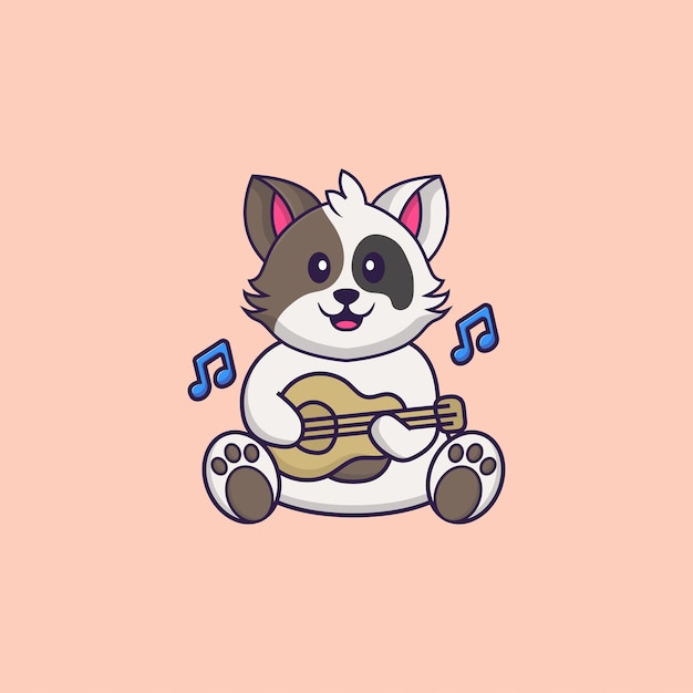 Lindo gato tocando la guitarra. concepto de dibujos animados de animales aislado.