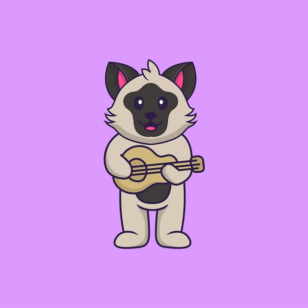 Lindo gato tocando la guitarra. Concepto de dibujos animados de animales aislado.