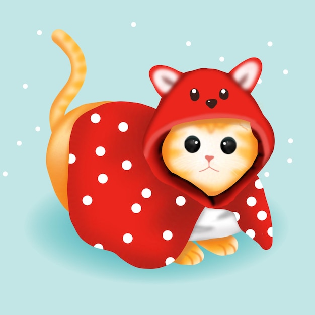 Vector lindo gato con traje rojo el día de navidad.